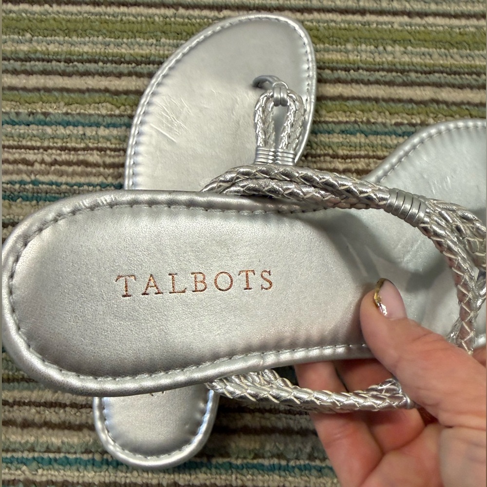 Talbots Cece Toe Loop Sandals-Metallic Silver | Braided Strappy | size 7 NWOT - Picture 8 of 9